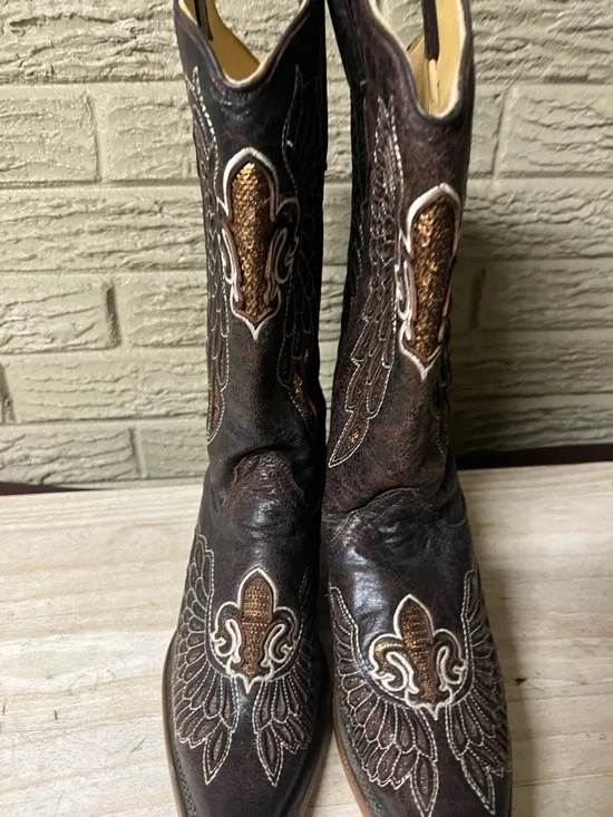 Corral Embroidered Brown Leather Western Cowboy Boots women’s 8 - Picture 10 of 12